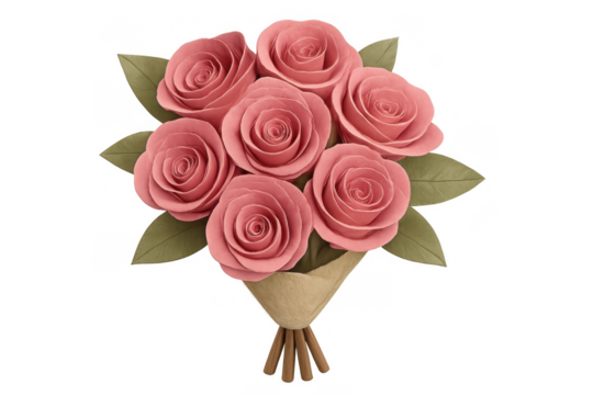 Group of hand-crafted pink roses tied together with paper, creating a beautiful bouquet for special occasions