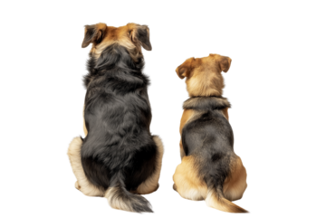 Rear View of Two Dogs Sitting Vector Transparent Background