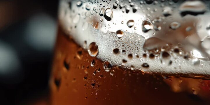 Close up of cold beer with condensation and foam. Refreshing drink concept. - Powered by Adobe