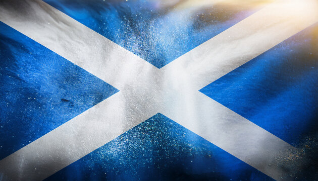 Scotland Flag (Saltire). Textured and Distressed with Grunge and Light Effects. Generated image