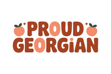 Proud Georgian text with peach illustrations and stars
