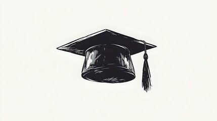 Hand-drawn graduation cap with tassel on light background, isolated academic achievement symbol for education and commencement designs.