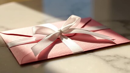 Delicate pink envelope tied with a satin ribbon, a symbol of gifting and heartfelt correspondence