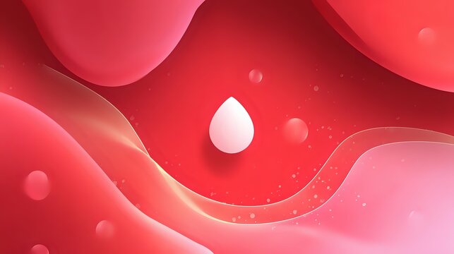 Abstract red fluid waves with white droplet, creating dynamic medical or blood concept background for healthcare presentations.