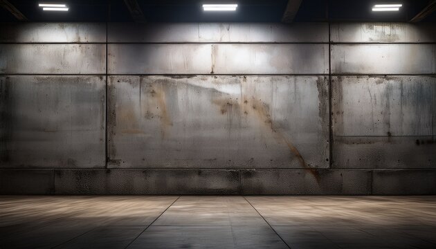 industrial concrete wall with dramatic weathering effects and moody atmospheric lighting