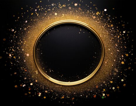 gold glitter frame on black background with elegant sparkle and clean copy space ideal for luxury events and premium promotions