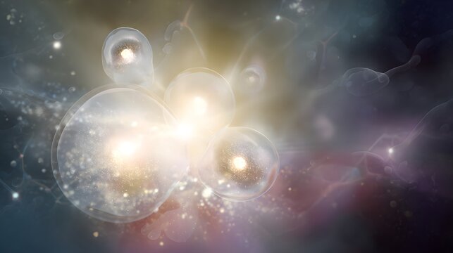 Genesis of Life Cosmic Dawn Ethereal Cells Radiate Creation’s Emergence Symbolic Art