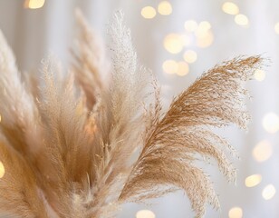 soft pampas grass plumes and dry reeds in airy boho style bright white backdrop delicate bokeh and feathery texture natural minimal elegance for decor and branding