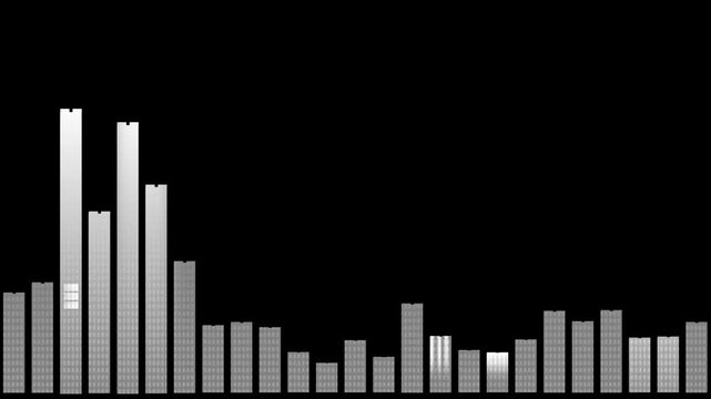 Thin Blue VU meters with light effect. Abstract vibrant rainbow audio spectrum equalizer glowing on a black background. Digital sound waves and music frequency analysis visualization
