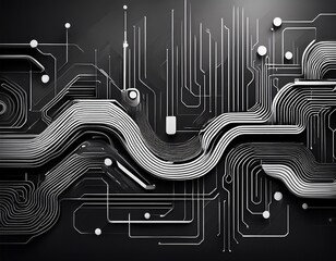 sleek digital circuit composition in black and white elegant high tech connection background for presentations security and fintech branding