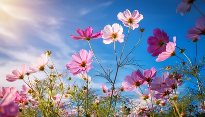 beautiful cosmos flower with a soft selective focus against a blue sky