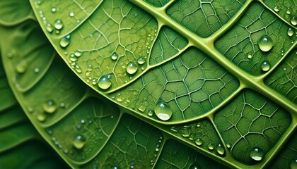 organic macro pattern of dew beaded leaf veins mesmerizing natural geometry soothing green palette ideal for wellness eco and spa branding