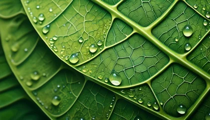 Stickers Ziekenhuis organic macro pattern of dew beaded leaf veins mesmerizing natural geometry soothing green palette ideal for wellness eco and spa branding  © Erik