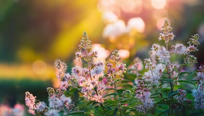 close up of blooming plant with blurred garden backdrop