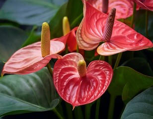multiple blossoms of anthurium spice captured