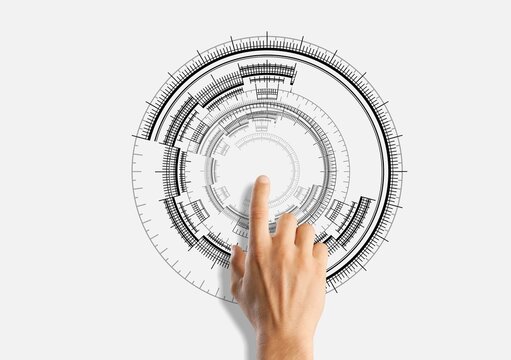 Concept Technology, Magnifying glass focus on circuit line.