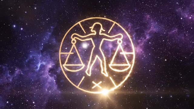 Zodiac sign symbol animated against space background
