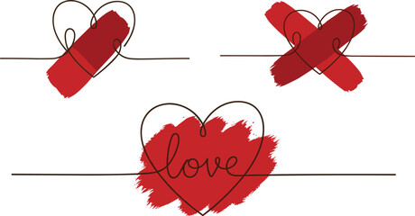 Artistic red hearts with a crayon scribble texture forming a romantic seamless background pattern