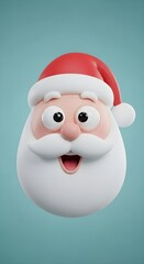 Happy 3D Cartoon Santa Claus Head on Blue Background