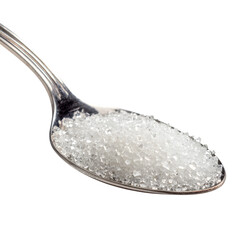 Sugar crystals on a spoon isolated on transparent background