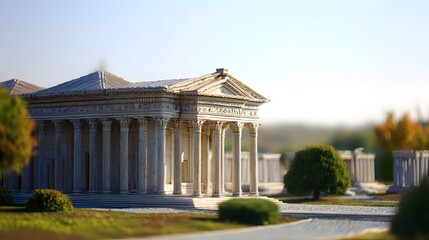 Naklejka premium Istanbul’s Miniaturk Park showcases a stunning Temple of Artemis replica bathed in soft sunlight