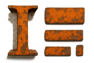 Letter i and horizontal bars displaying heavy rust texture, industrial grunge concept with weathered metal elements