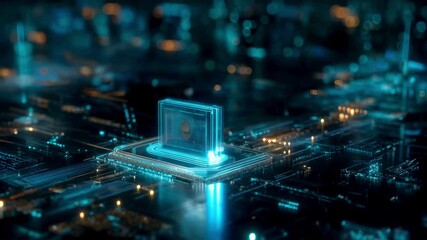 Dynamic chip circuit board pulsing with light for technology innovation showcasing cutting edge futuristic design, perfect for tech branding, AI, and data streams - Powered by Adobe