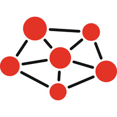 Abstract Red Network Diagram With Connecting Lines And Circles On Transparent Background Simple Geometric Data Concept
