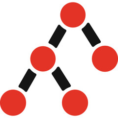 Abstract Red Node Tree Structure With Black Connecting Lines On Transparent White Background