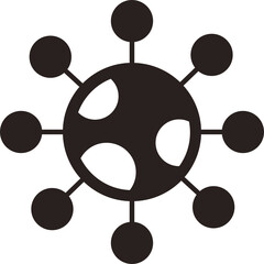 Abstract representation of a central sphere with radiating smaller spheres symbolizing connection or network in black and white