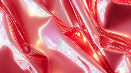 Holographic shiny red film texture, iridescent wallpaper.
