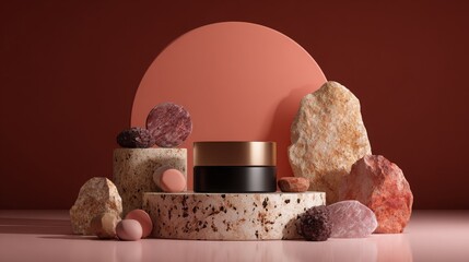 Natural stone podium for cosmetic product background.