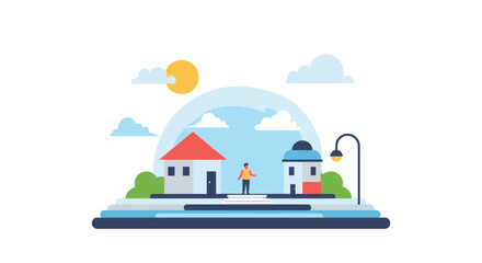 Concept of a Protected Home and Community Under a Dome.