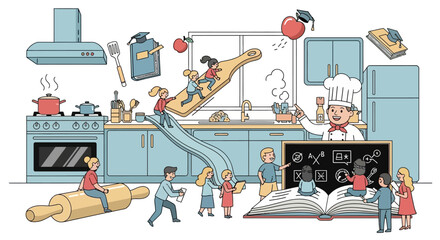 Cooking and Education A Whimsical Kitchen Scene.