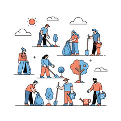 Community Volunteers Cleaning and Planting Trees for Environment.