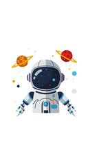 Cute Astronaut Floating in Space with Planets.