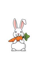 Cute white bunny rabbit holding a fresh carrot.