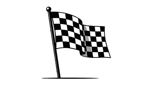 Vector illustration of black and white checkered racing flag waving on a pole isolated on transparent background - Powered by Adobe