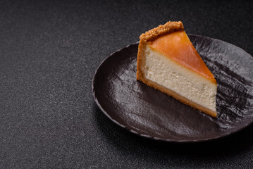 New York cheesecake, a slice of sweet pie, a classic cheesecake dessert. New York cheesecake