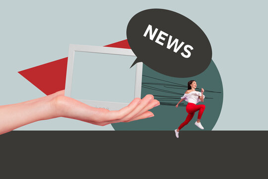 Creative collage of digital frame with bold news bubble concept of modern communication fake news breaking news