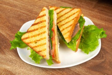 Tasty fresh Ham sandwich with cheese, food concept