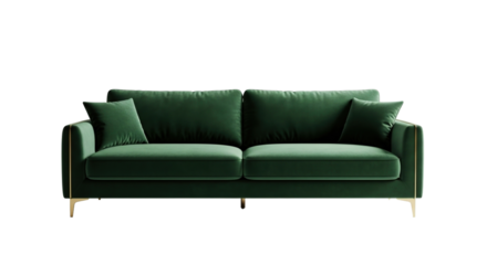 Luxurious Emerald Green Velvet Sofa with Gold Accents