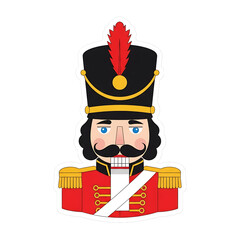 Nutcracker soldier dressed in red uniform with a tall hat.