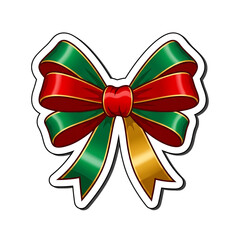 Big red and green festive bow with golden accents.