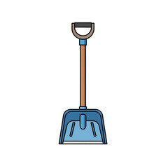 Blue snow shovel with a long handle for winter clearing.