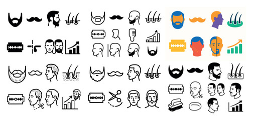 Facial hair and grooming icon set