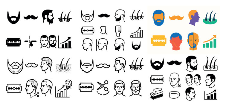 Facial hair and grooming icon set