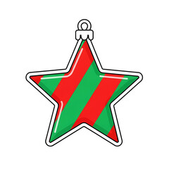 Striped Christmas star ornament in red and green.