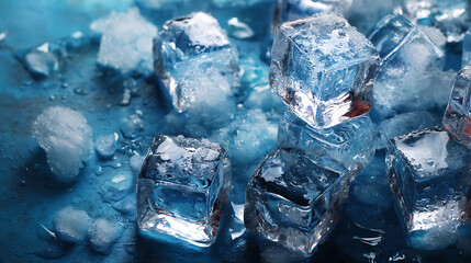 Clear Ice Cubes on a Blue Surface