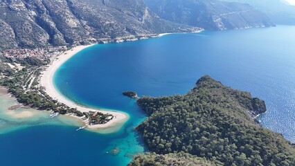 Mountain and Lagoon Landscape of Ölüdeniz – Aerial View of Turquoise Bay and Forested Slopes on the Mediterranean Coast of Turkey